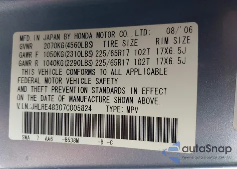 2007 Honda Cr-V Lx из США, поврежденный, VIN JHLRE48307C005824